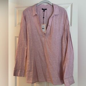 NYDJ Linen Pullover Tunic XL Long sleeve Light Pink stripe